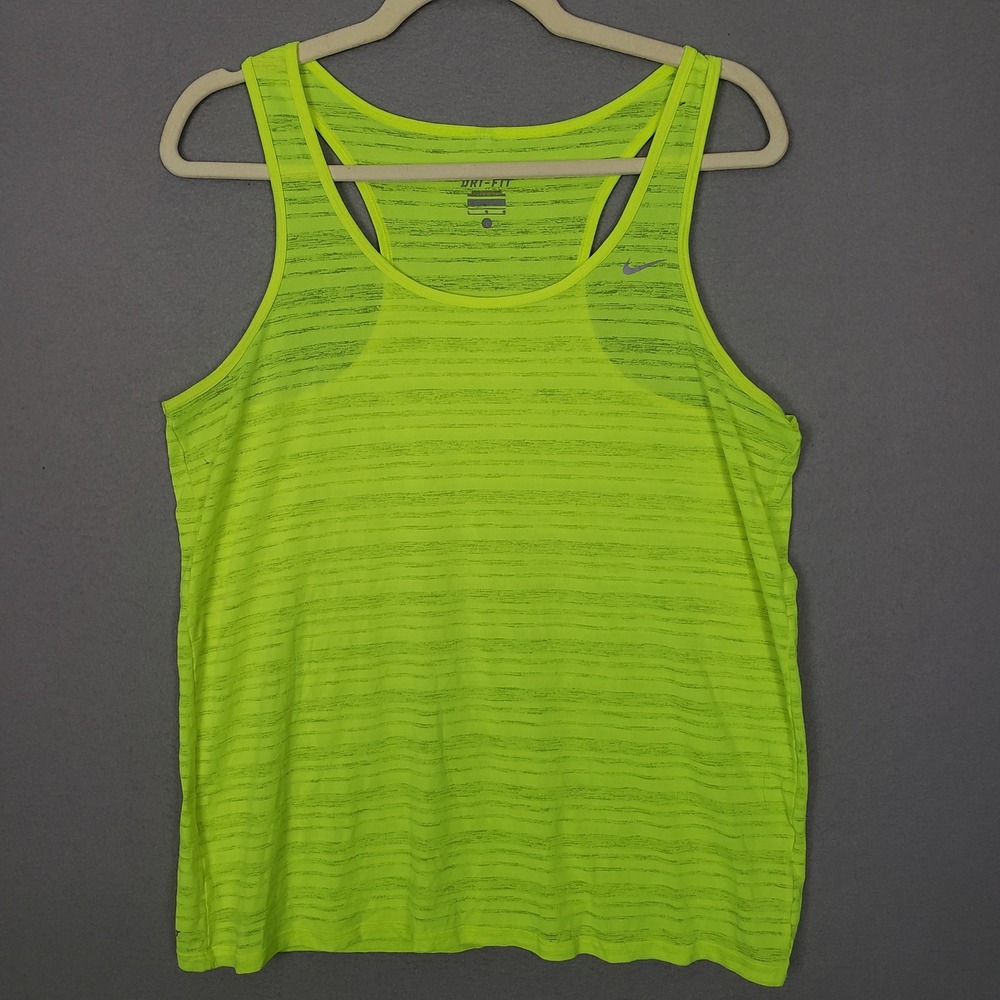 Nike Dri Fit Racerback Tank Neon Yellow Semi Sheer‎ Gym Running High Vis Size L